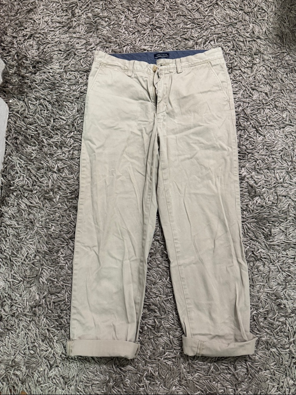 Nautica Men's Light Khaki Straight Chino Pants. The deck pant